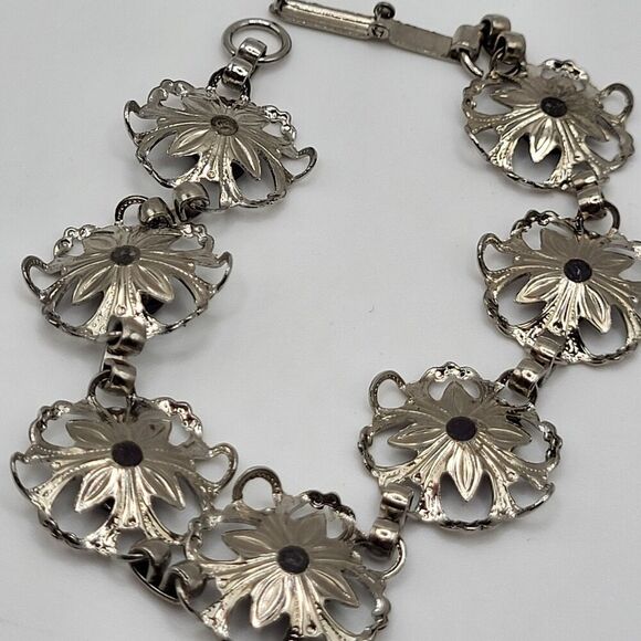 Raw Garnet And Stelring Silver Western Style Bracelet 7.5in - Picture 2 of 7